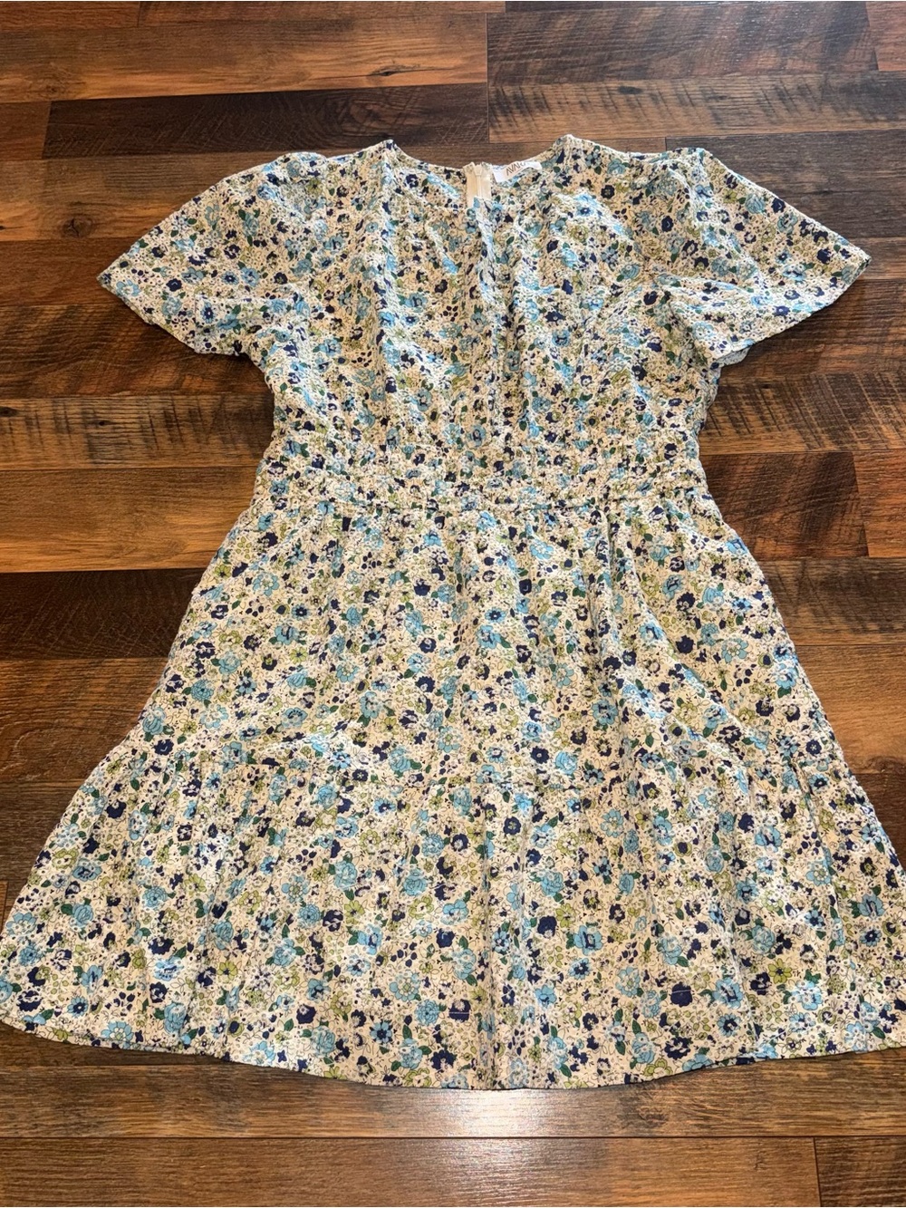 Floral Midi Dress in Blue and Cream - Women's Summer Dress